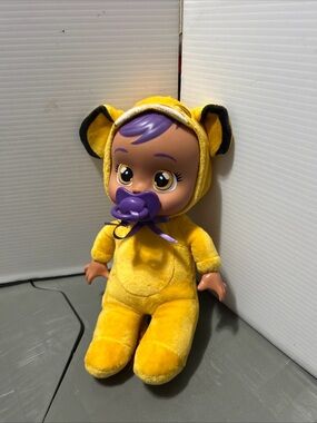 Disney Baby Doll in Yellow Animal Onesie with Purple Hair and Pacifier